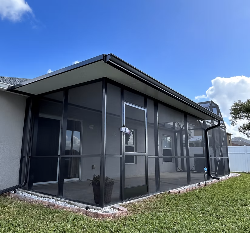 Lanai screen enclosure installation on residential patio in Clermont, FL